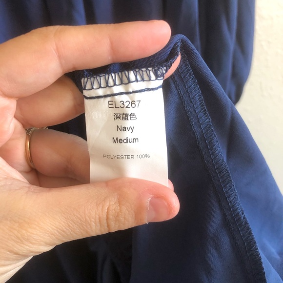 Boho Ruched Tiered Midi Dress in Navy | Medium - Picture 6 of 6